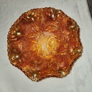 Amber Colored Rose Pattern Bowl
